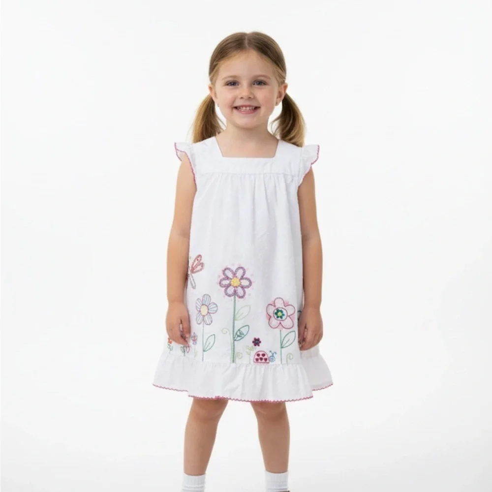 Osh Kosh Floral Embroidered White little girls  Dress size 6